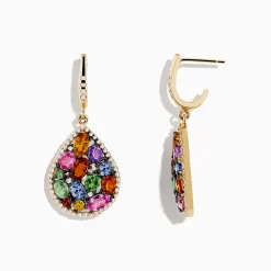 Earrings|Effy Jewelry Watercolors 14K Yellow Gold Multi Sapphire and Diamond Earrings