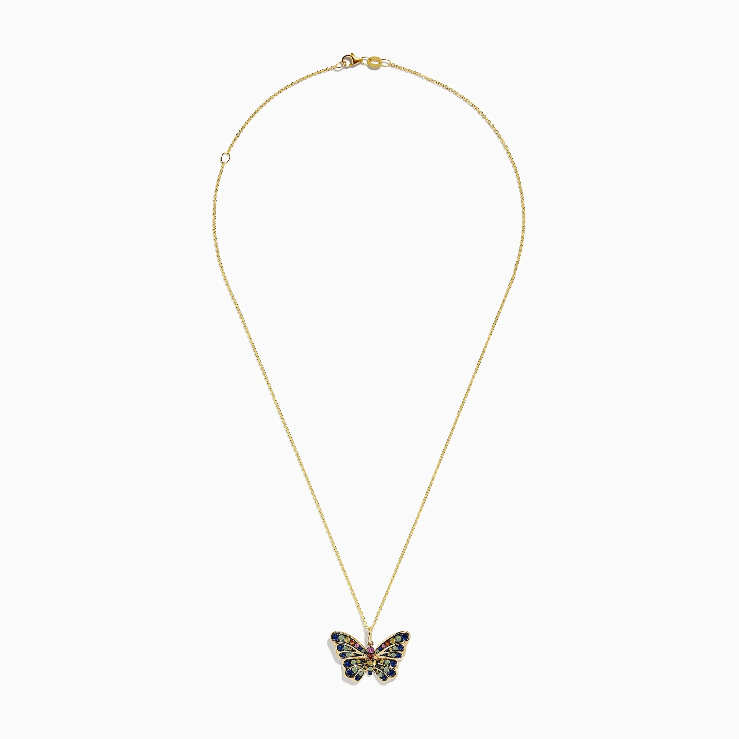 Necklaces & Pendants|Effy Jewelry Watercolors 14K Yellow Gold Multi Sapphire Butterfly Pendant