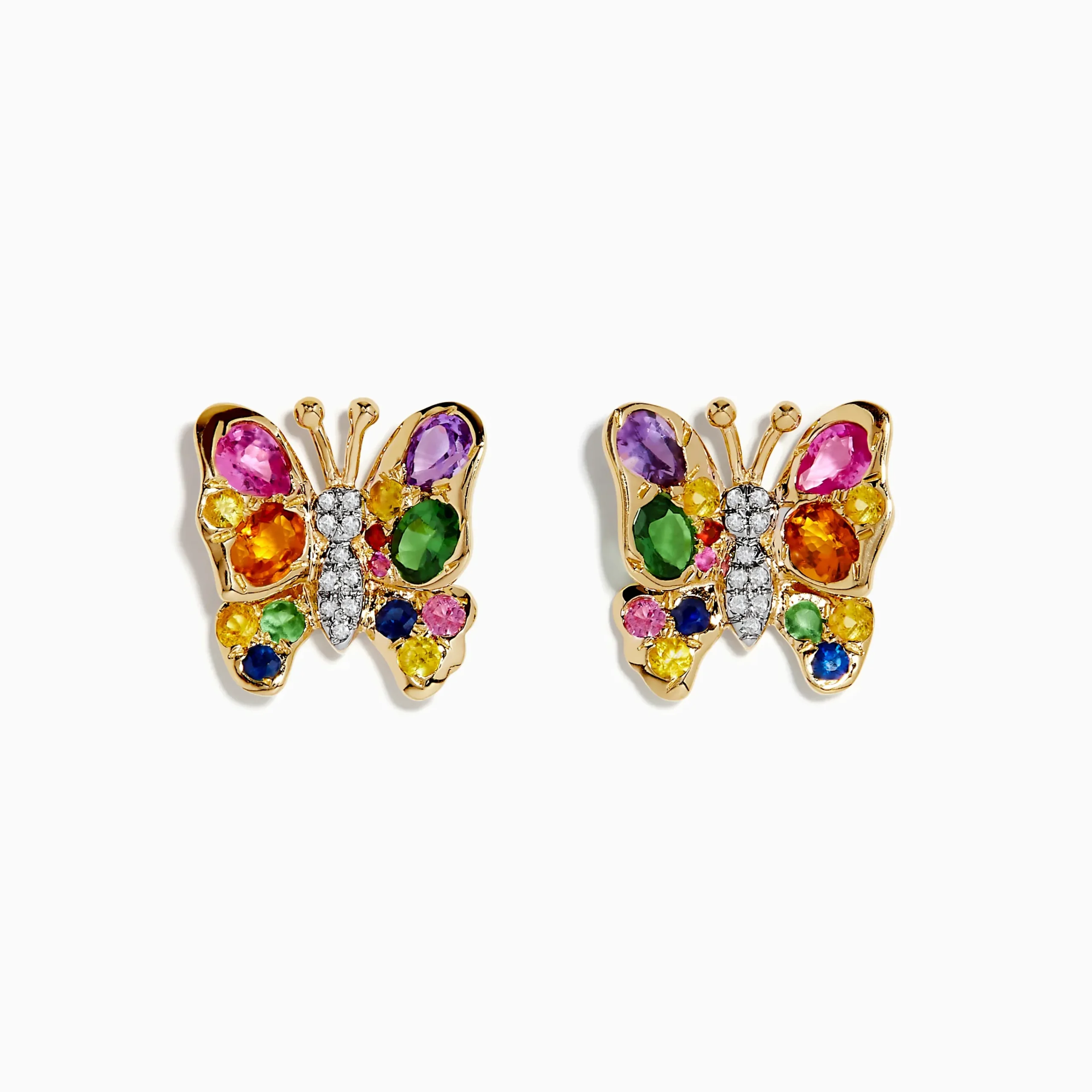 Earrings|Effy Jewelry Watercolors 14K Yellow Gold Multi Sapphire Butterfly Earrings