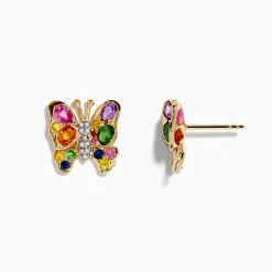 Earrings|Effy Jewelry Watercolors 14K Yellow Gold Multi Sapphire Butterfly Earrings