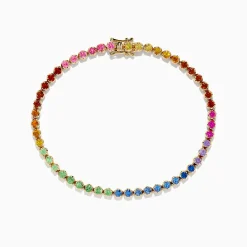 Bracelets|Effy Jewelry Watercolors 14K Yellow Gold Multi Sapphire Tennis Bracelet
