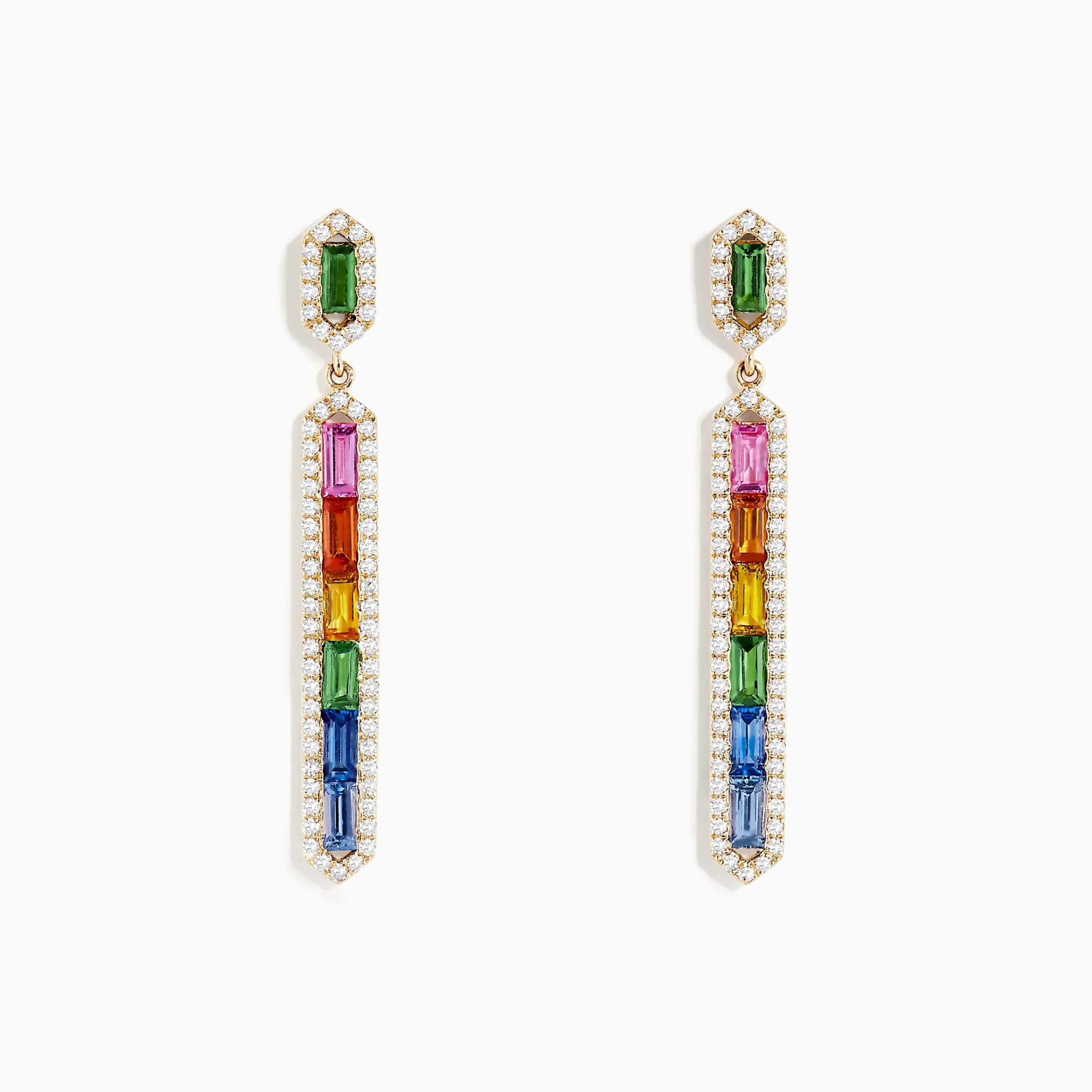 Earrings|BH Multi Watercolors 14K Yellow Gold Multi Sapphire Drop Earrings