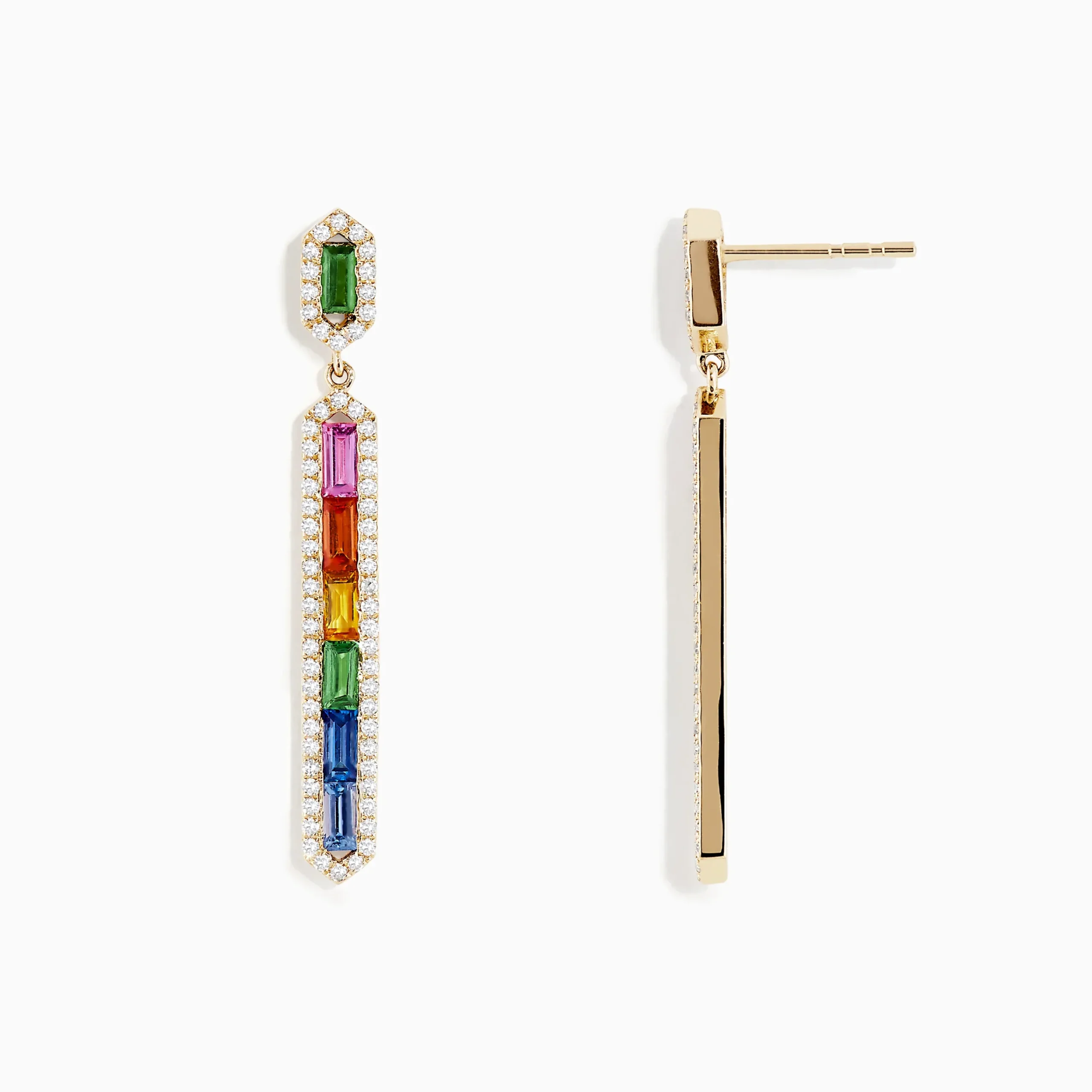 Earrings|BH Multi Watercolors 14K Yellow Gold Multi Sapphire Drop Earrings