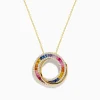 Necklaces & Pendants|Effy Jewelry Watercolors 14K Yellow Gold Multi Sapphire and Diamond Circle Pendant