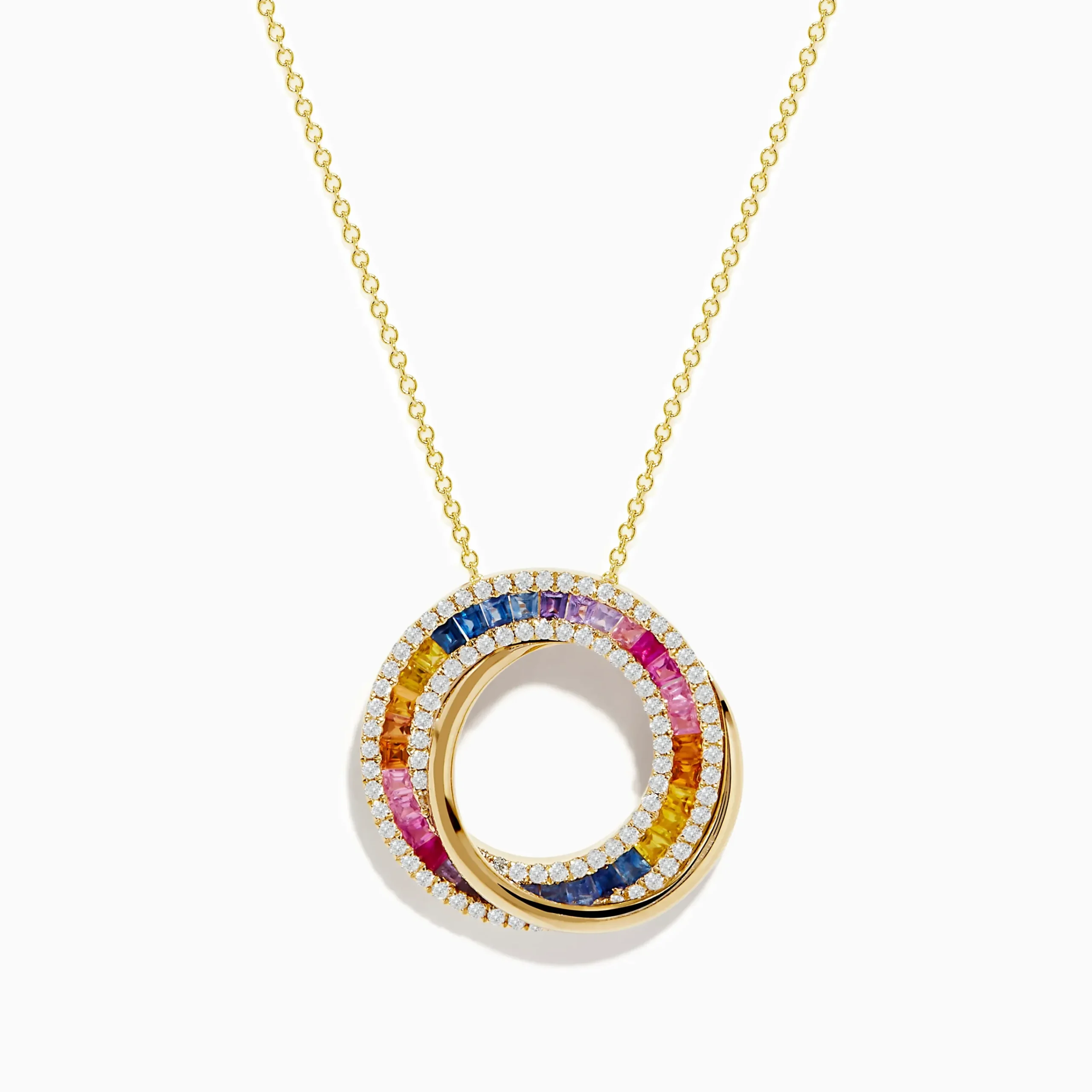 Necklaces & Pendants|Effy Jewelry Watercolors 14K Yellow Gold Multi Sapphire and Diamond Circle Pendant