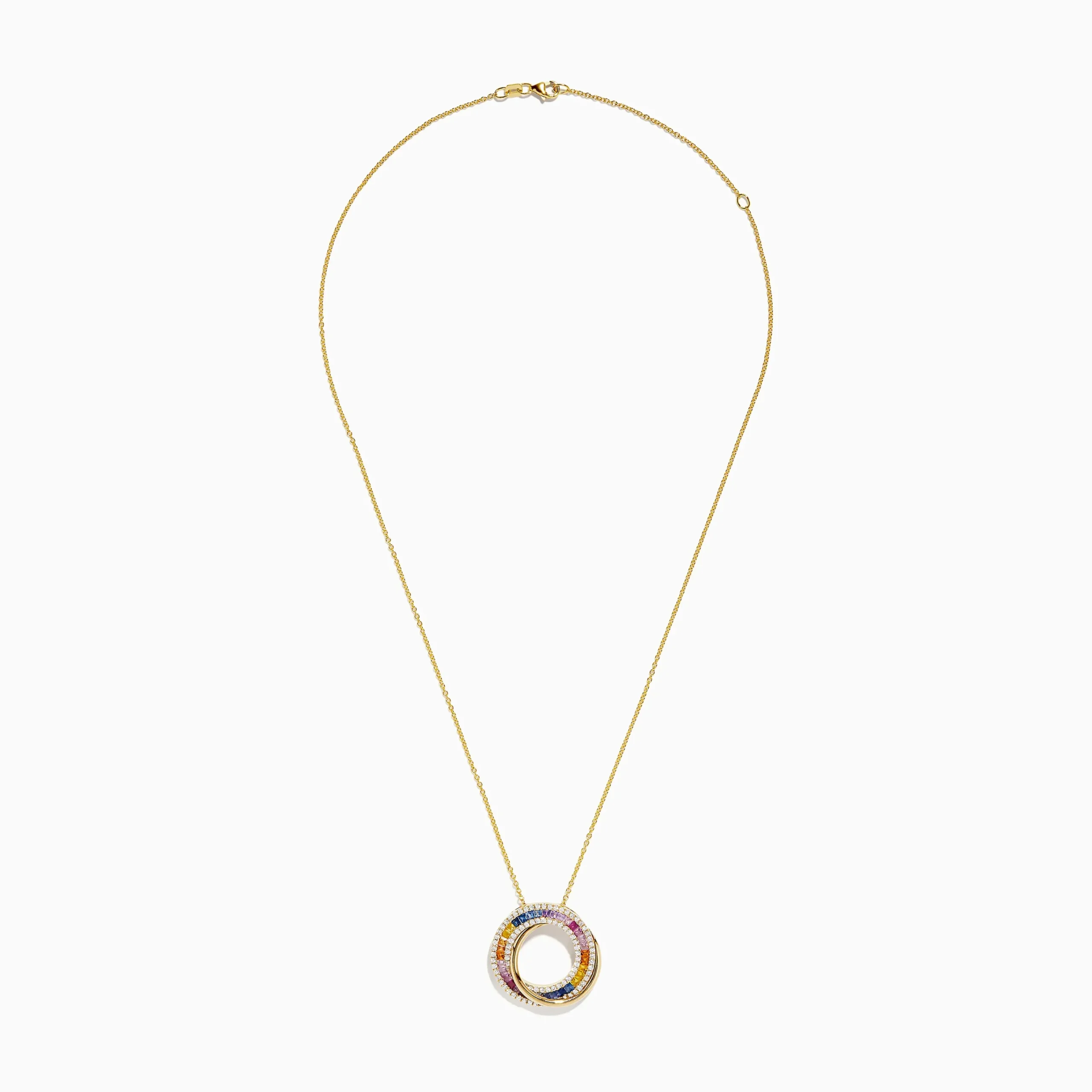 Necklaces & Pendants|Effy Jewelry Watercolors 14K Yellow Gold Multi Sapphire and Diamond Circle Pendant