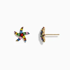 Earrings|Effy Jewelry Watercolors 14K Yellow Gold Multi Sapphire Starfish Stud Earrings