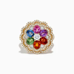 Rings|Effy Jewelry Watercolors 14K Yellow Gold Multi Sapphire and Diamond Ring
