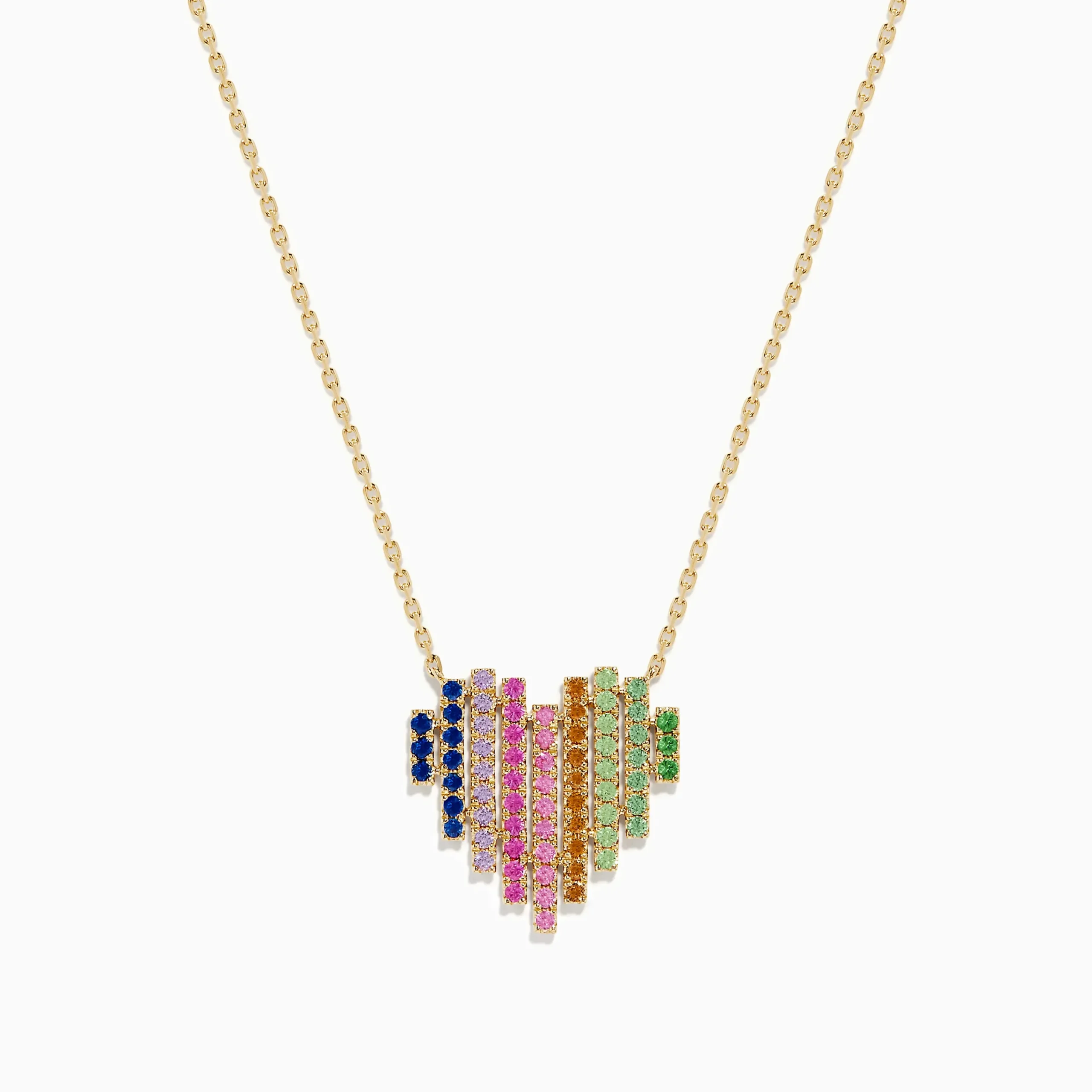 Necklaces & Pendants|Effy Jewelry Watercolors 14K Yellow Gold Multi Sapphire Heart Necklace