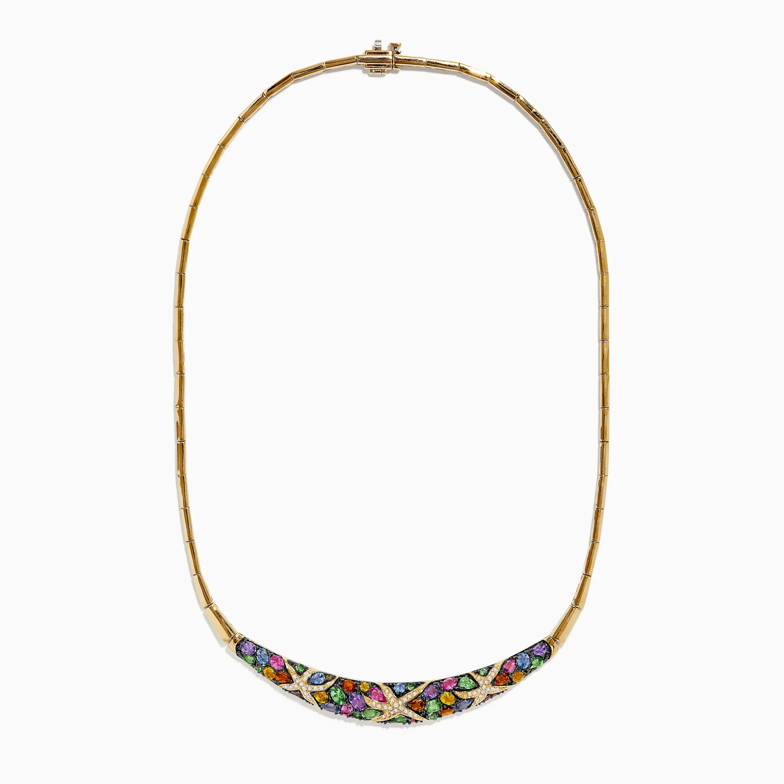 Necklaces & Pendants|Effy Jewelry Watercolors 14K Yellow Gold Multi Sapphire and Diamond Necklace