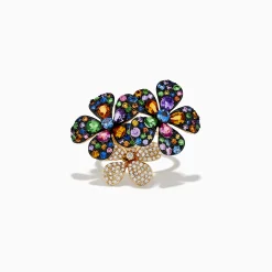 Rings|Effy Jewelry Watercolors 14K Yellow Gold Multi Sapphire u0026 Diamond Flower Ring