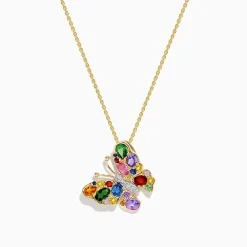 Necklaces & Pendants|Effy Jewelry Watercolors 14K Yellow Gold Multi Sapphire Butterfly Pendant