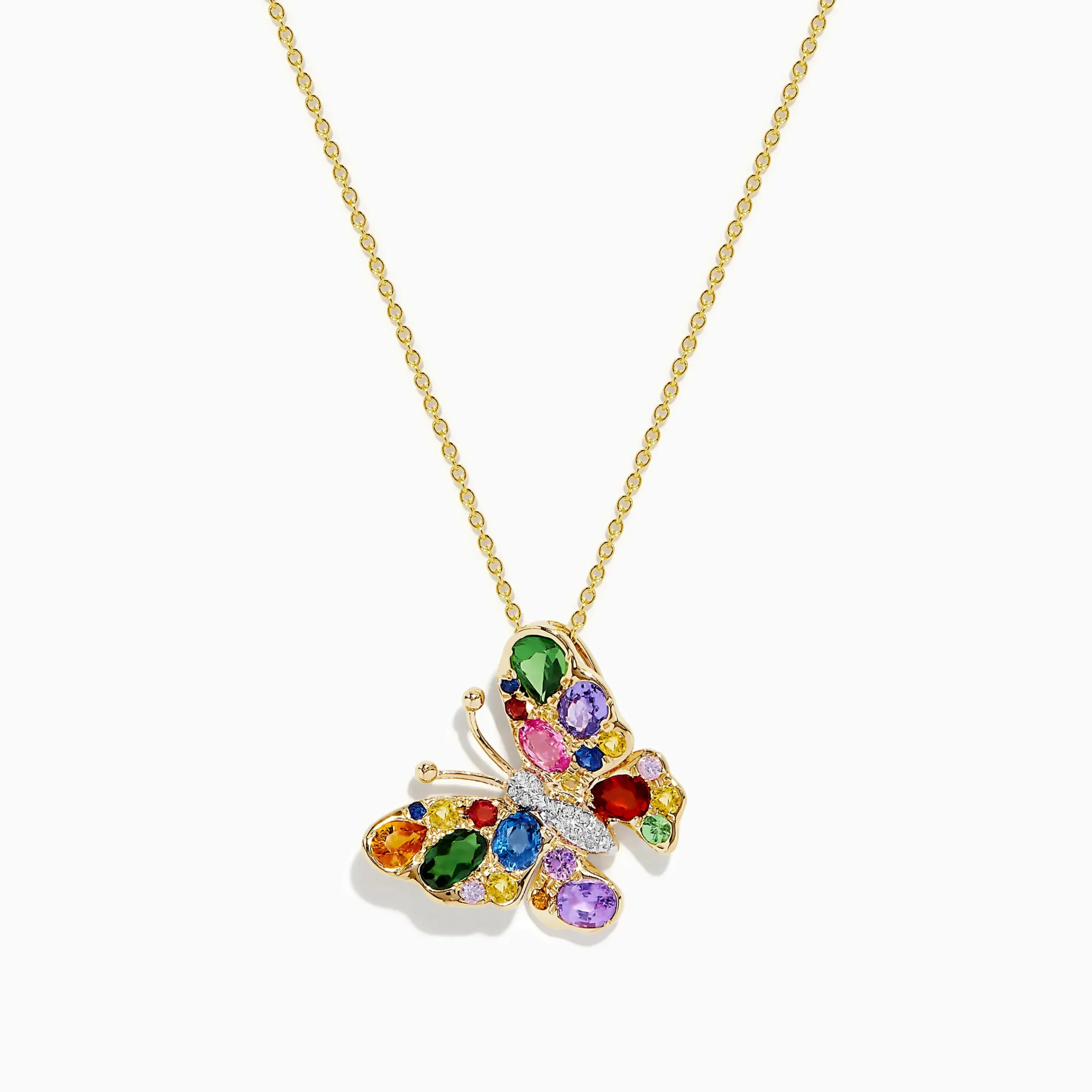 Necklaces & Pendants|Effy Jewelry Watercolors 14K Yellow Gold Multi Sapphire Butterfly Pendant