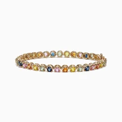 Bracelets|Effy Jewelry Watercolors 14K Yellow Gold Multi-Sapphire Tennis Bracelet, 8.05 TCW