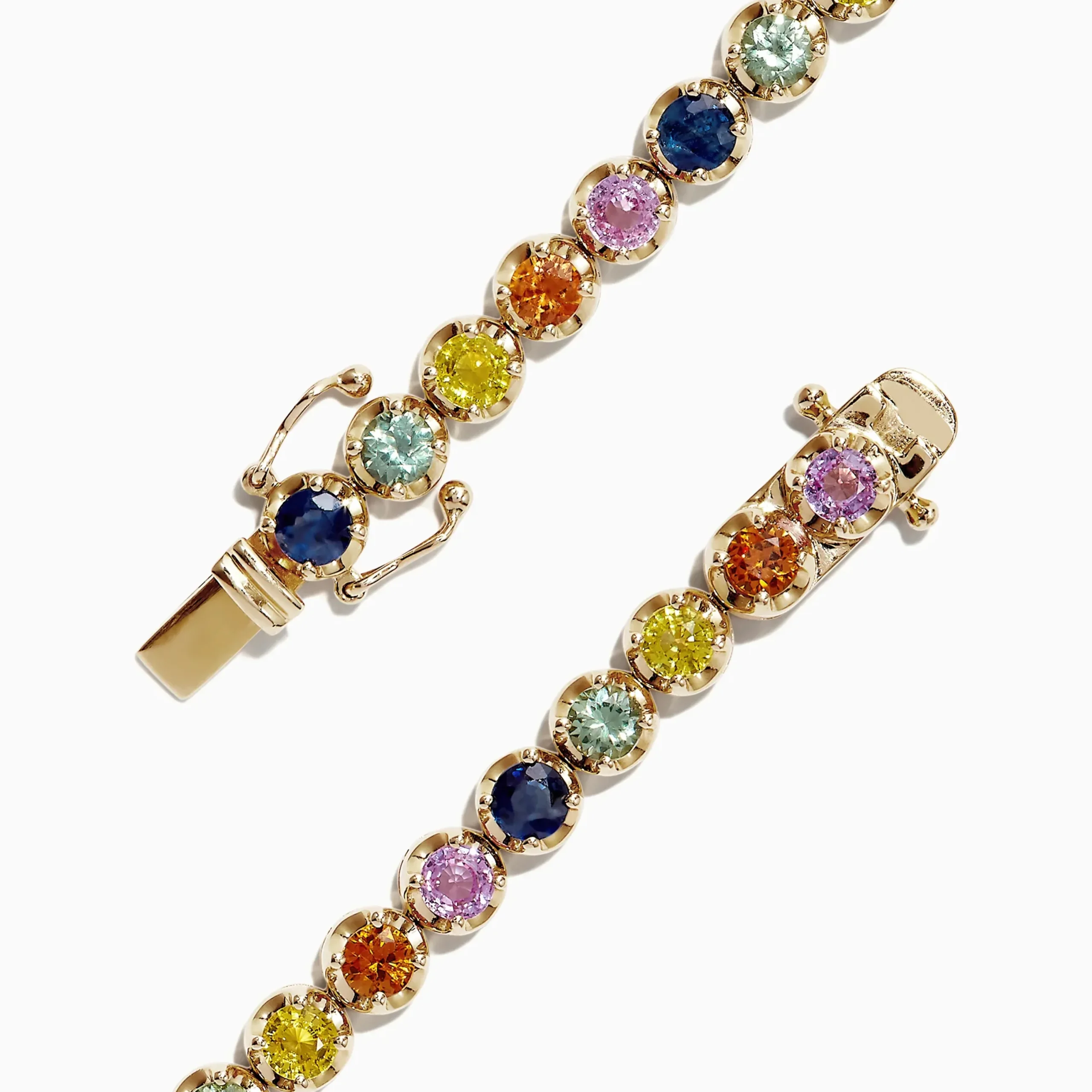 Bracelets|Effy Jewelry Watercolors 14K Yellow Gold Multi-Sapphire Tennis Bracelet, 8.05 TCW