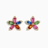Earrings|Effy Jewelry Watercolors 14K Yellow Gold Multi Sapphire and Diamond Flower Earrings