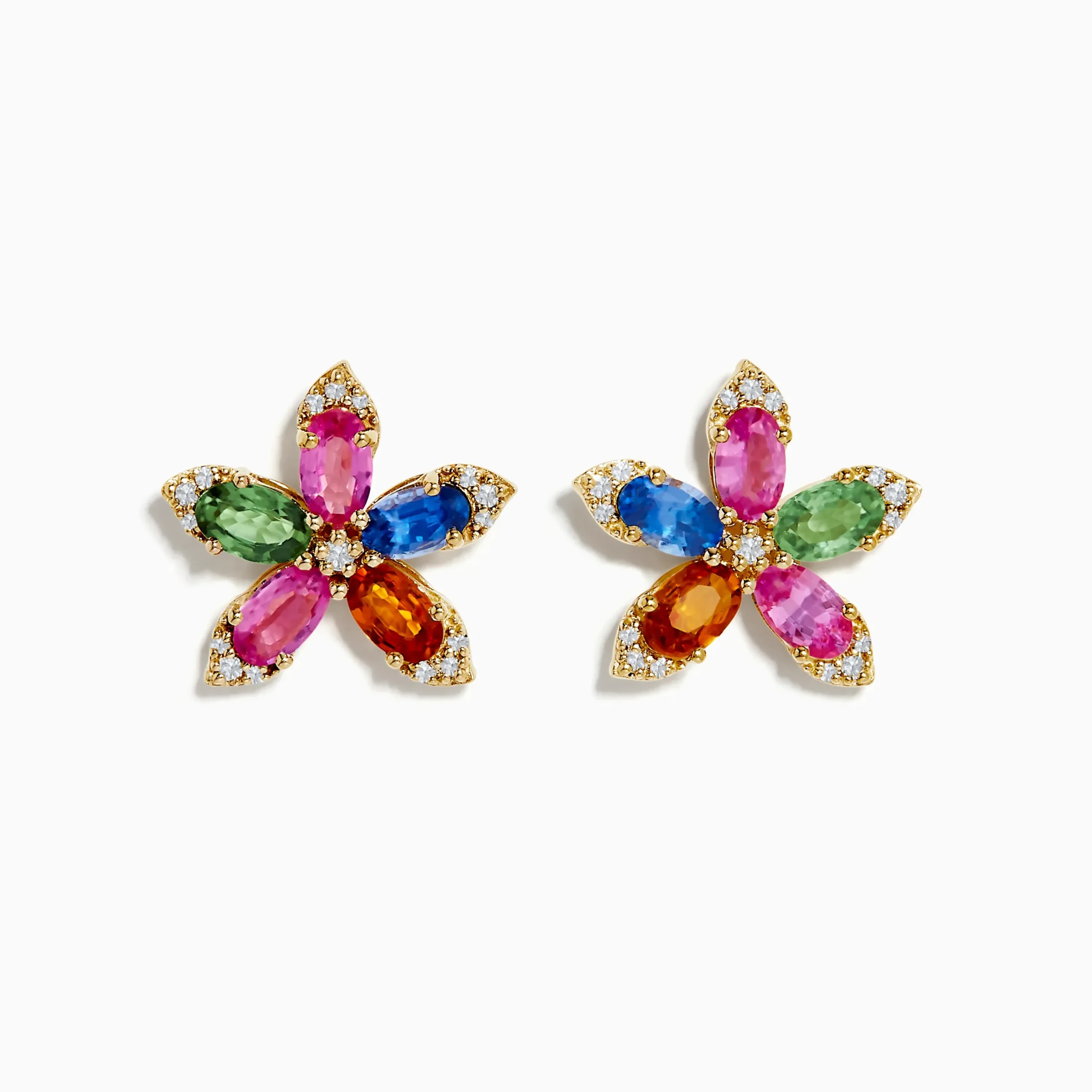 Earrings|Effy Jewelry Watercolors 14K Yellow Gold Multi Sapphire and Diamond Flower Earrings