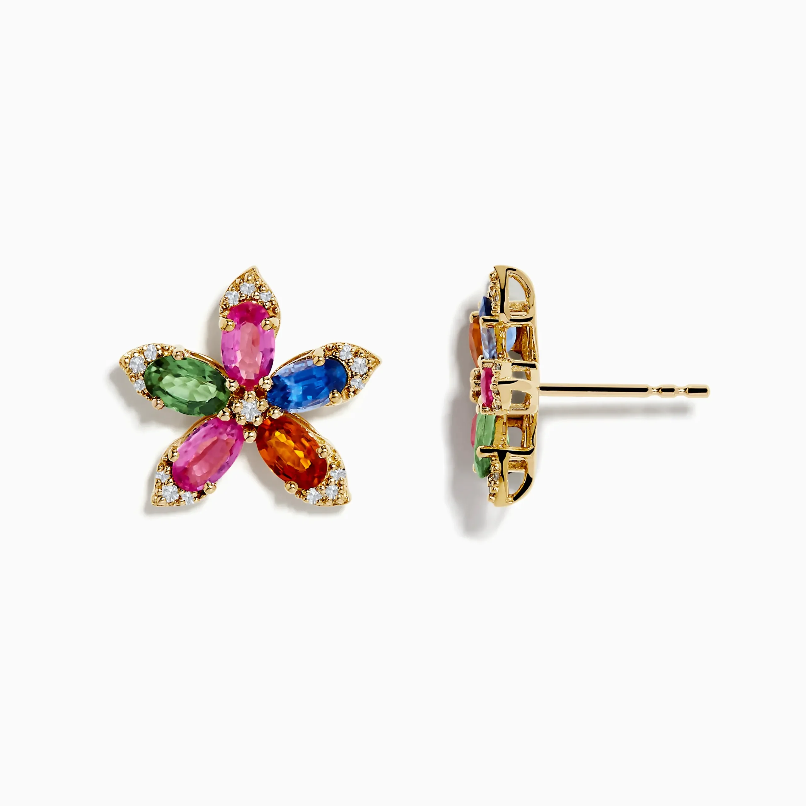 Earrings|Effy Jewelry Watercolors 14K Yellow Gold Multi Sapphire and Diamond Flower Earrings