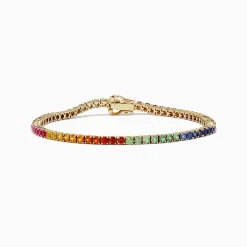 Bracelets|BH Multi Watercolors 14K Yellow Gold Multi Sapphire Tennis Bracelet, 5.51 TCW