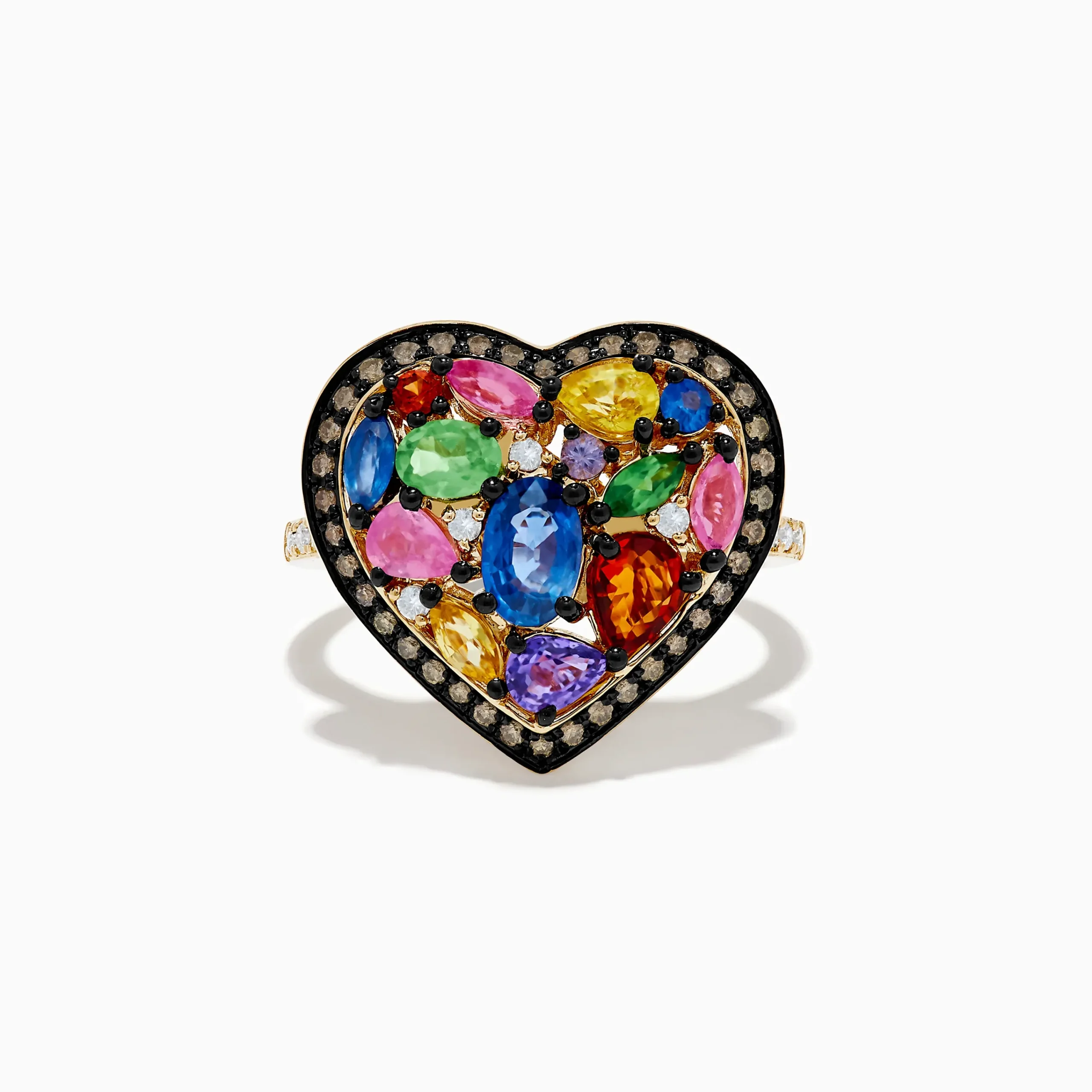 Rings|Effy Jewelry Watercolors 14K Yellow Gold Multi Color Sapphire and Diamond Heart Ring