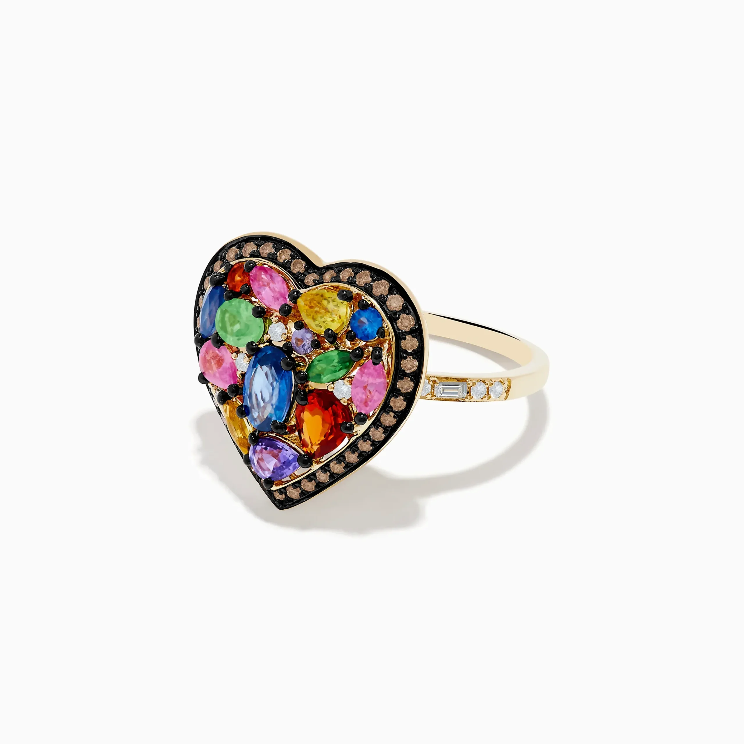 Rings|Effy Jewelry Watercolors 14K Yellow Gold Multi Color Sapphire and Diamond Heart Ring