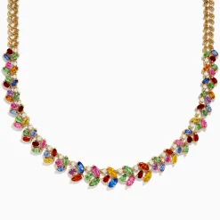 Necklaces & Pendants|Effy Jewelry Watercolors 14K Yellow Gold Multi Sapphire and Diamond Necklace