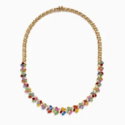 Necklaces & Pendants|Effy Jewelry Watercolors 14K Yellow Gold Multi Sapphire and Diamond Necklace