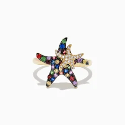 Rings|Effy Jewelry Watercolors 14K Yellow Gold Sapphire u0026 Diamond Starfish Ring, 0.84 TCW