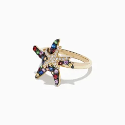 Rings|Effy Jewelry Watercolors 14K Yellow Gold Sapphire u0026 Diamond Starfish Ring, 0.84 TCW