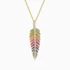 Necklaces & Pendants|Effy Jewelry Watercolors 14K Yellow Gold Multi Sapphire and Diamond Leaf Pendant