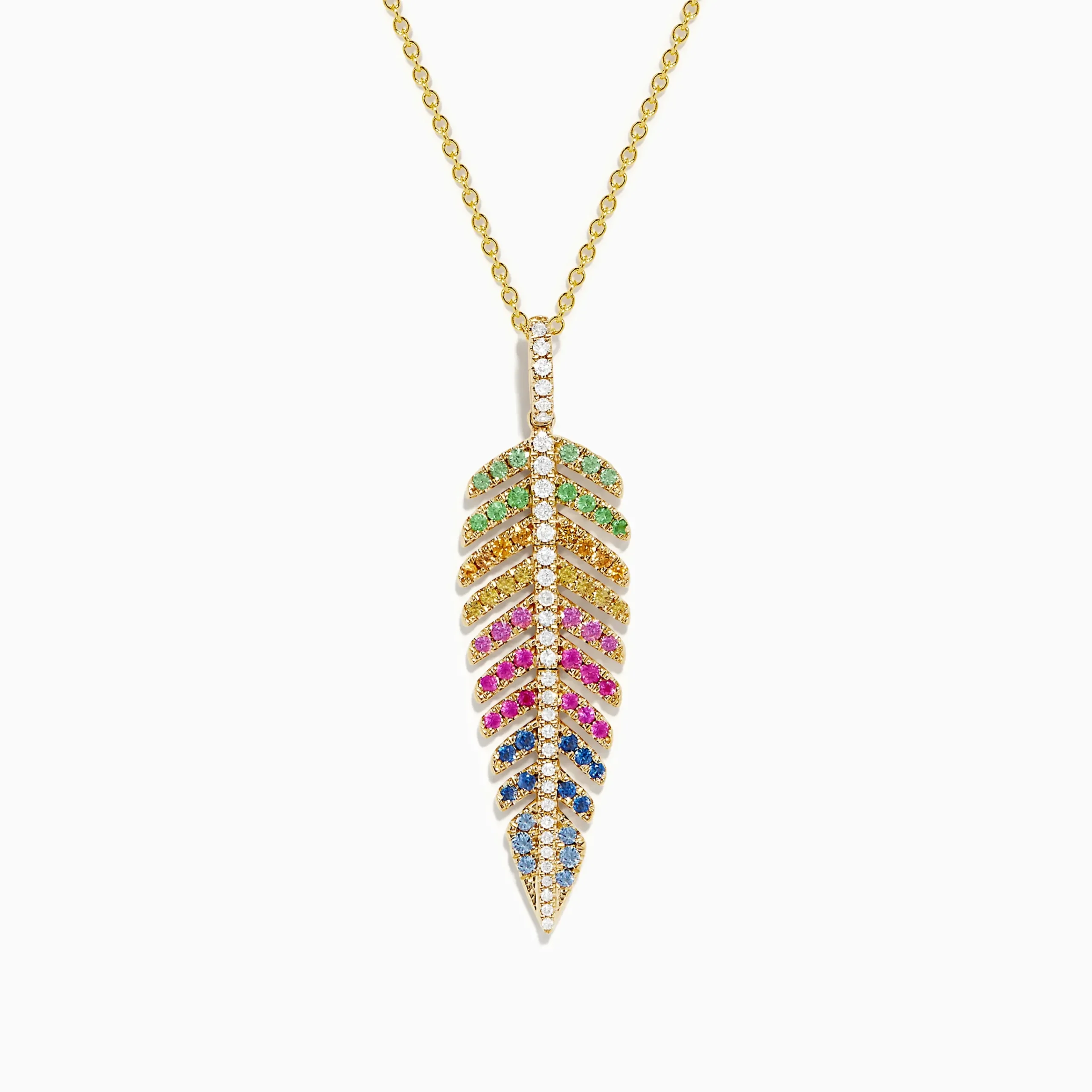 Necklaces & Pendants|Effy Jewelry Watercolors 14K Yellow Gold Multi Sapphire and Diamond Leaf Pendant