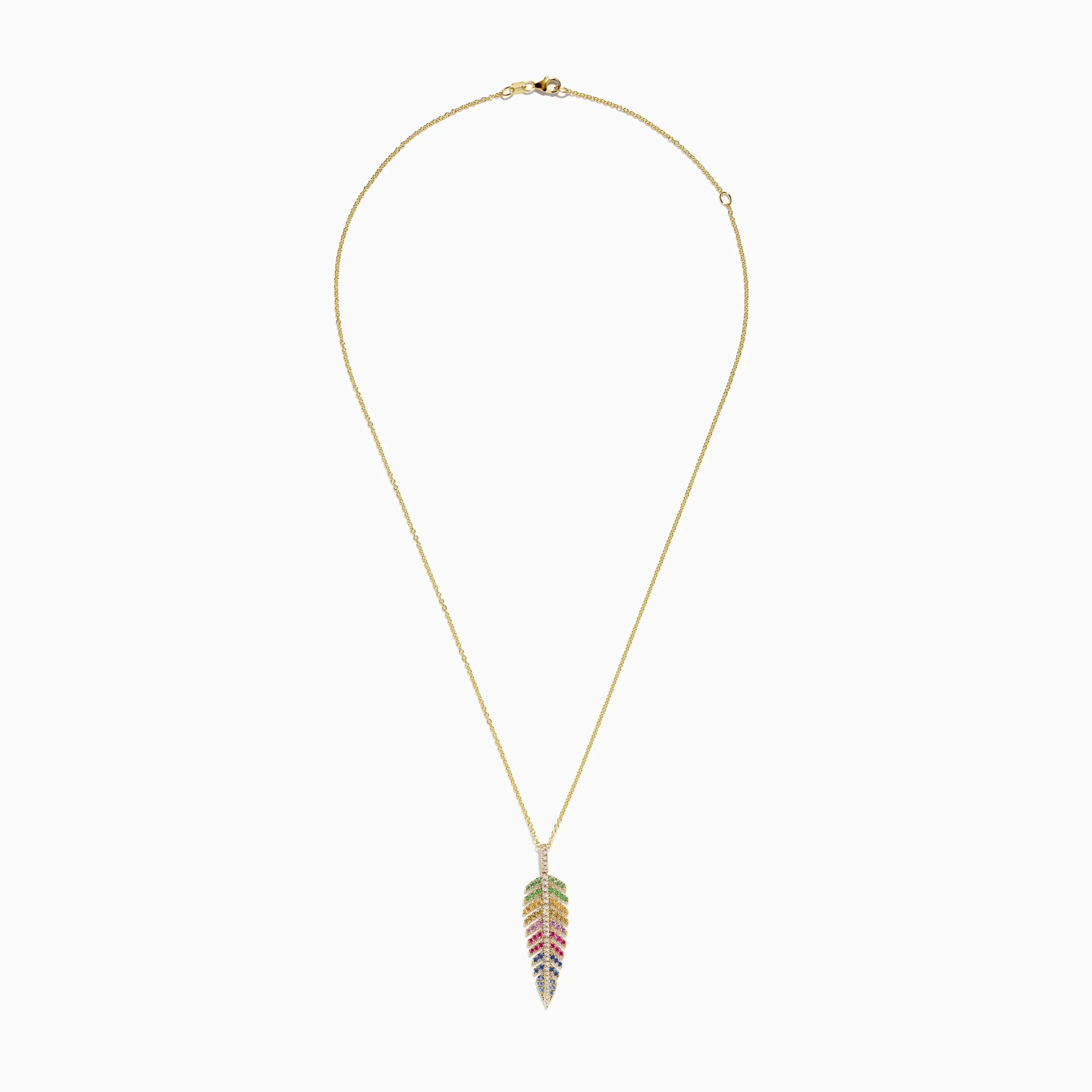 Necklaces & Pendants|Effy Jewelry Watercolors 14K Yellow Gold Multi Sapphire and Diamond Leaf Pendant