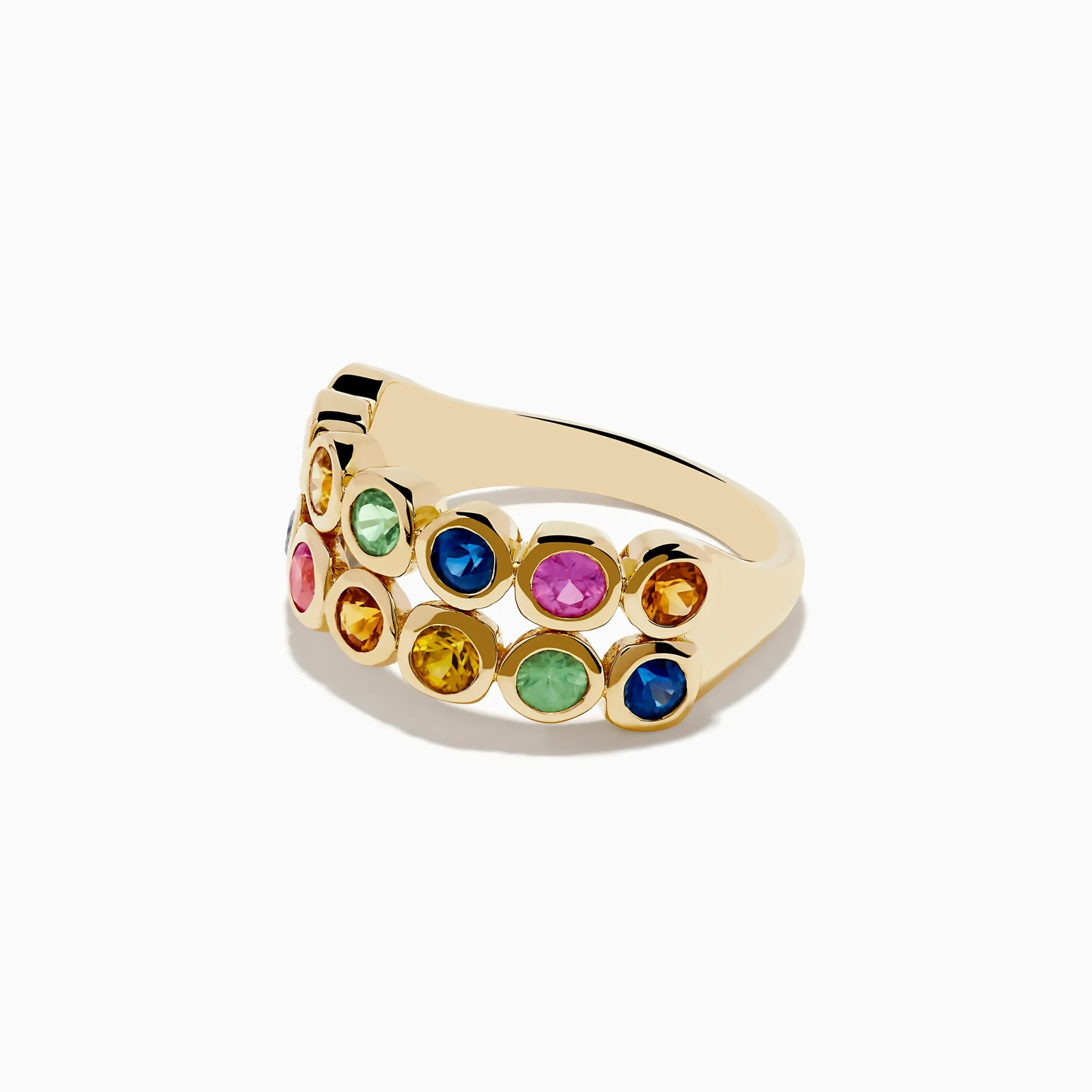 Rings|Effy Jewelry Watercolors 14K Yellow Gold Multi Sapphire Double Row Band Ring