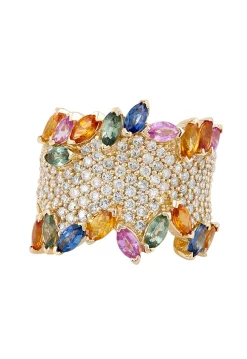 Rings|Effy Jewelry Watercolors 14K Yellow Gold Multi Sapphire and Diamond Ring, 4.60 TCW