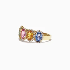 Rings|Effy Jewelry Watercolors 14K Yellow Gold Multi-Sapphire Diamond Ring, 2.81 TCW
