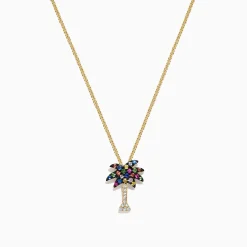 Necklaces & Pendants|Effy Jewelry Watercolors 14K Yellow Gold Multi Sapphire u0026 Diamond Palm Tree Pendant, 0.33 TCW