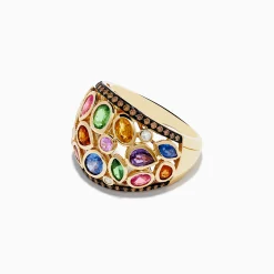 Rings|Effy Jewelry Watercolors 14K Yellow Gold Multi Sapphire and Diamond Ring