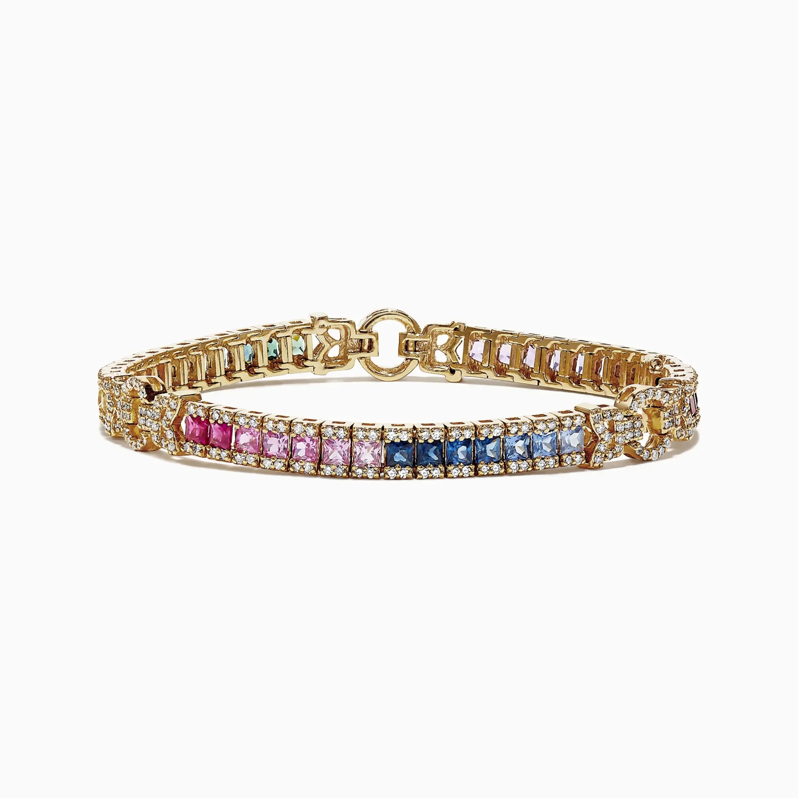 Bracelets|Effy Jewelry Watercolors 14K Yellow Gold Multi-Sapphire and Dia Bracelet, 7.66 TCW