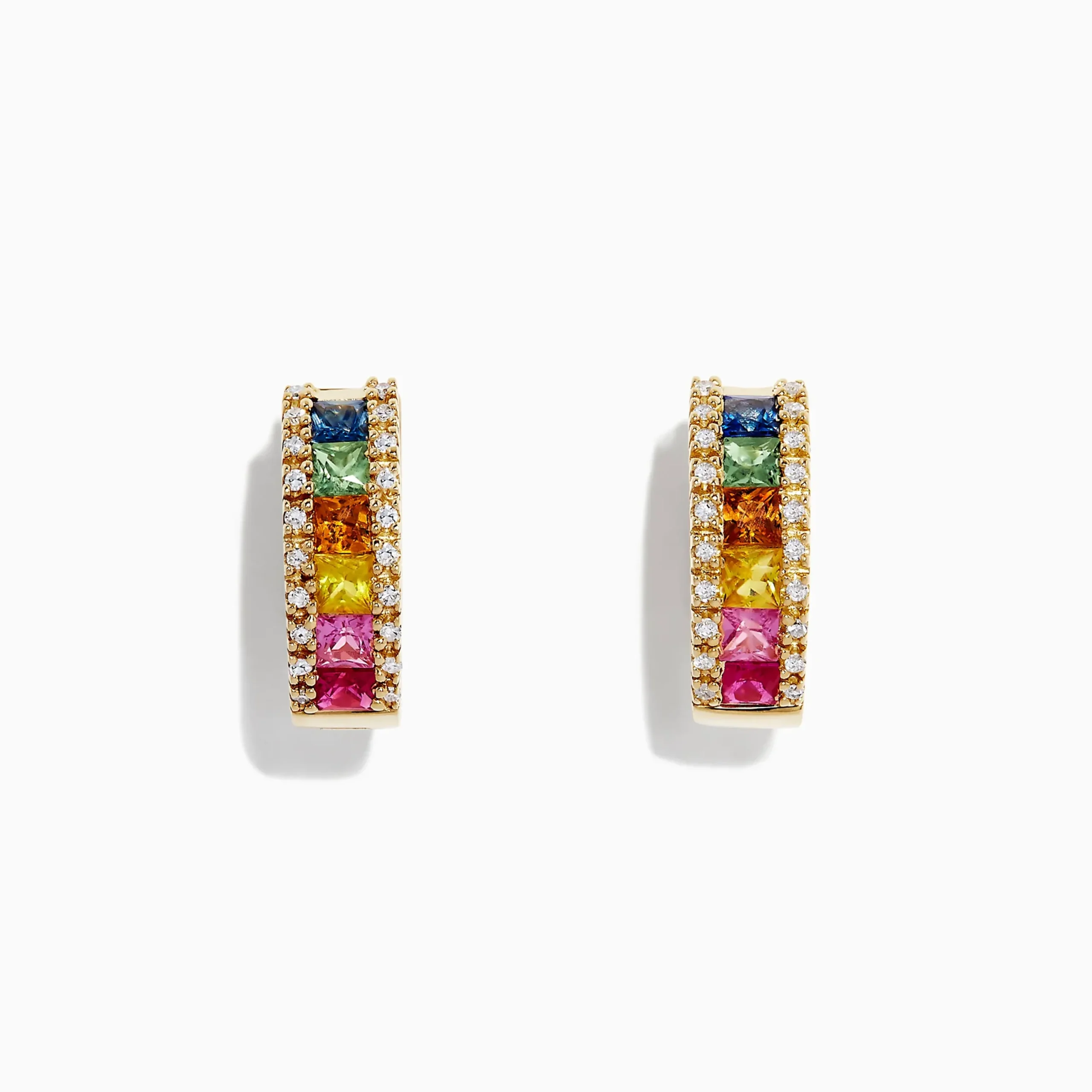 Earrings|Effy Jewelry Watercolors 14K Yellow Gold Multi Sapphire u0026 Diamond Hoop Earrings, 1.76 TCW