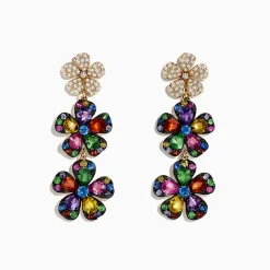 Earrings|Effy Jewelry Watercolors 14K Yellow Gold Multi Sapphire Flower Earrings
