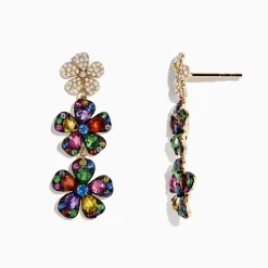Earrings|Effy Jewelry Watercolors 14K Yellow Gold Multi Sapphire Flower Earrings