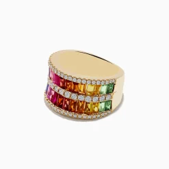 Rings|Effy Jewelry Watercolors 14K Yellow Gold Multi Sapphire and Diamond Ring