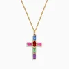 Necklaces & Pendants|Effy Jewelry Watercolors 14K Yellow Gold Multi Color Sapphire and Diamond Cross Pendant