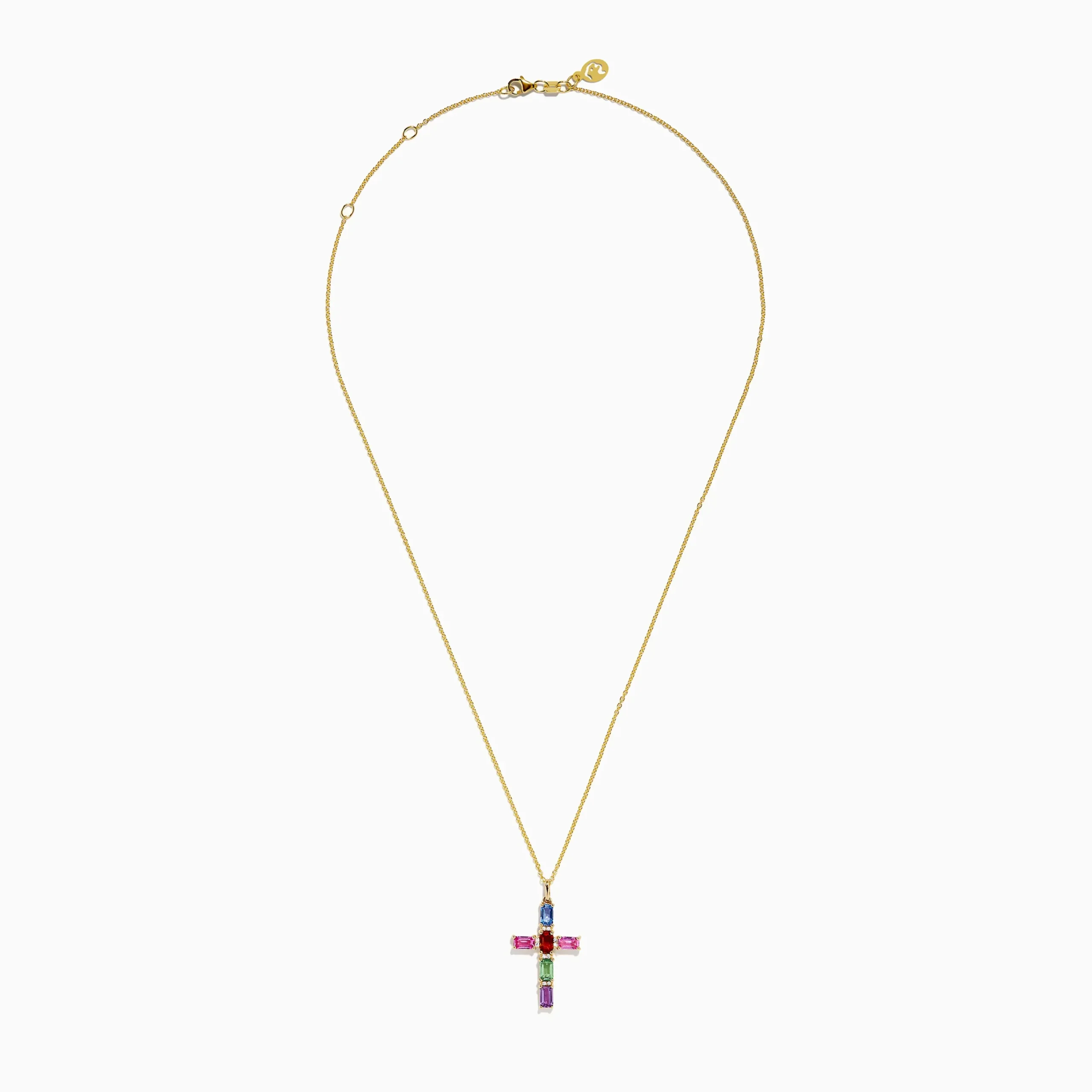 Necklaces & Pendants|Effy Jewelry Watercolors 14K Yellow Gold Multi Color Sapphire and Diamond Cross Pendant