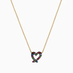 Necklaces & Pendants|Effy Jewelry Watercolors 14K Yellow Gold Multi Sapphire Open Heart Necklace