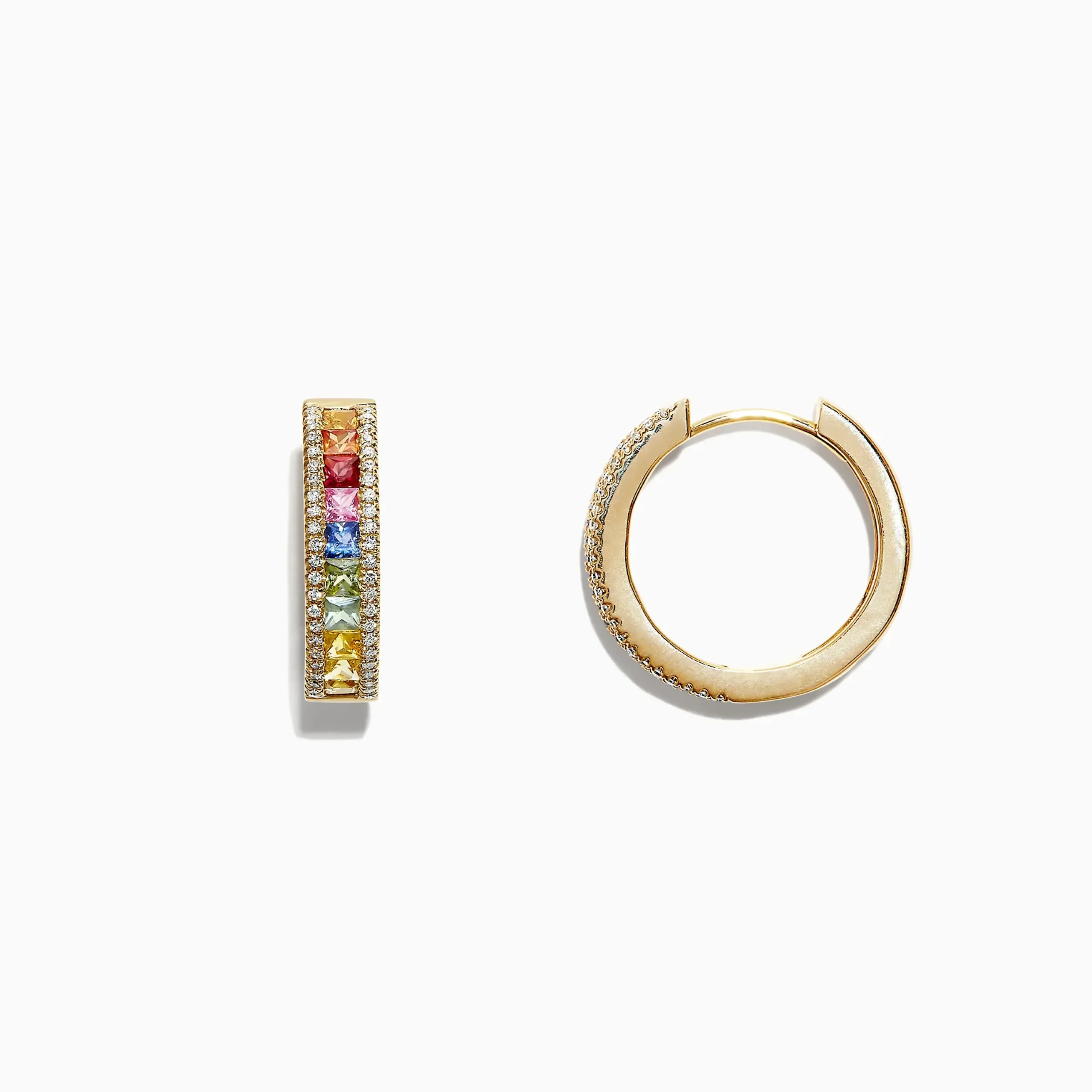 Earrings|Effy Jewelry Watercolors 14K Yellow Gold Multi Sapphire u0026 Diamond Earrings, 2.13 TC