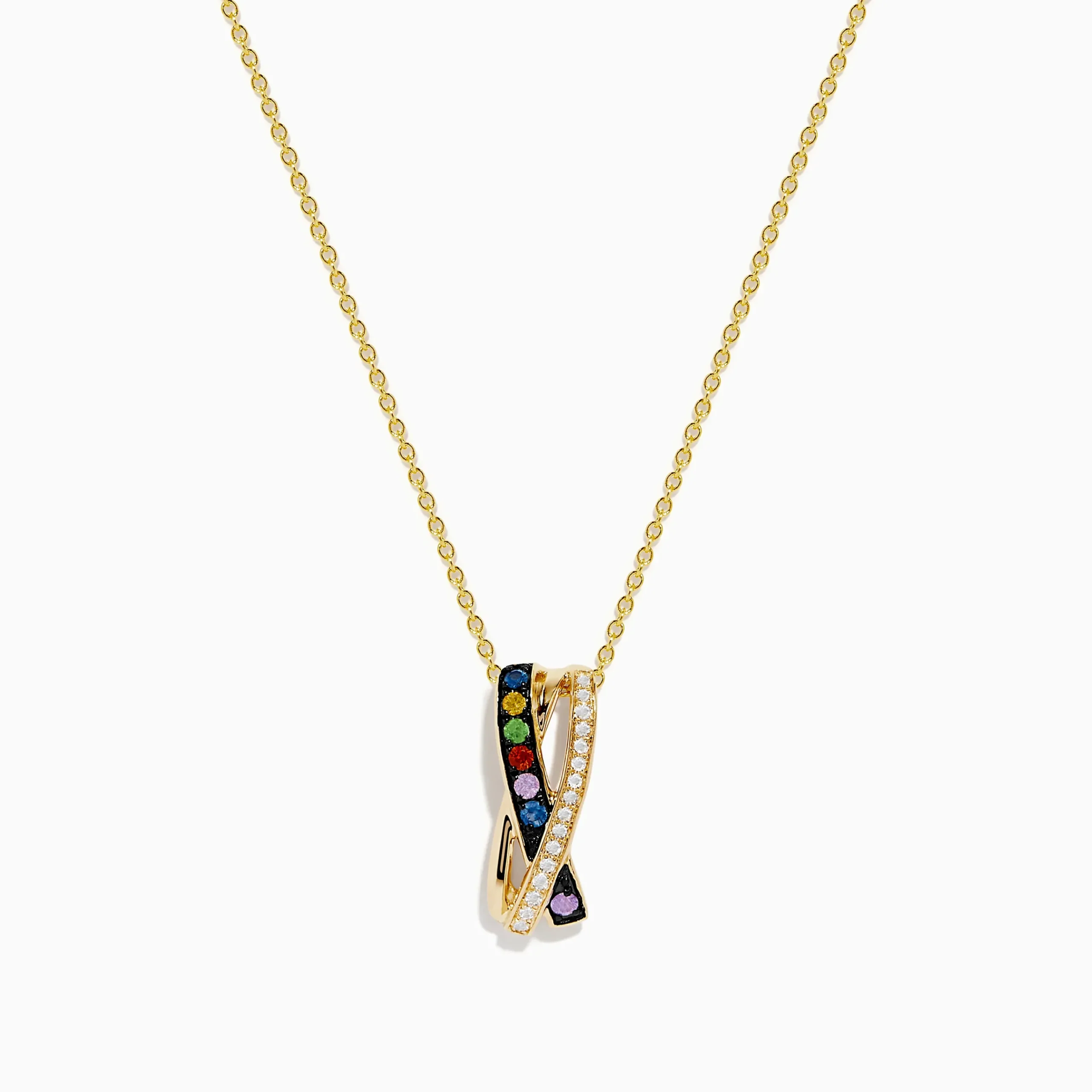 Necklaces & Pendants|Effy Jewelry Watercolors 14K Yellow Gold Multi Sapphire and Diamond Pendant