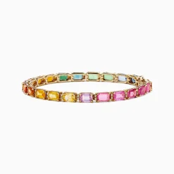 Bracelets|Effy Jewelry Watercolors 14K Yellow Gold Multi Color Sapphire and Diamond Tennis Bracelet
