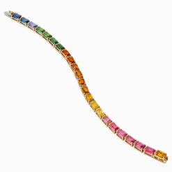 Bracelets|Effy Jewelry Watercolors 14K Yellow Gold Multi Color Sapphire and Diamond Tennis Bracelet