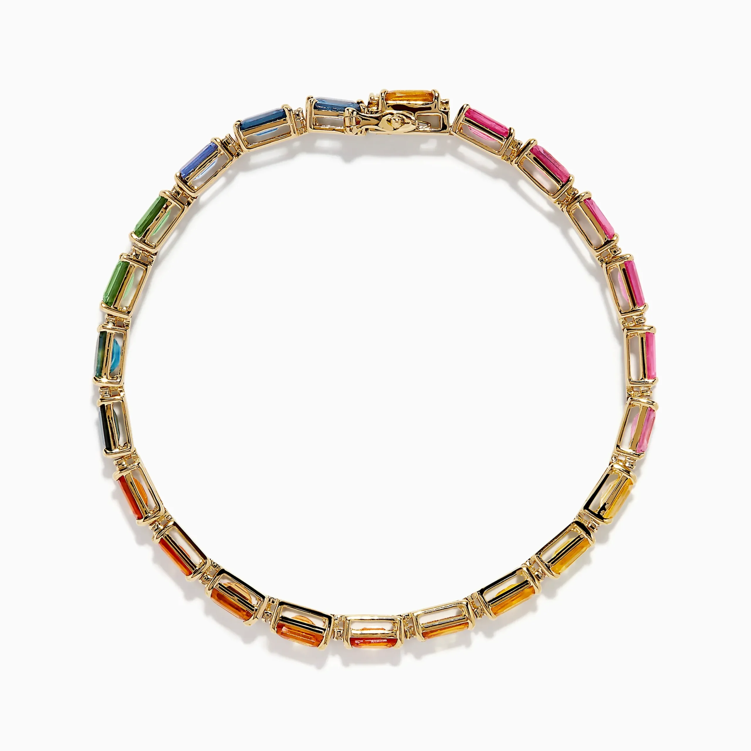 Bracelets|Effy Jewelry Watercolors 14K Yellow Gold Multi Color Sapphire and Diamond Tennis Bracelet